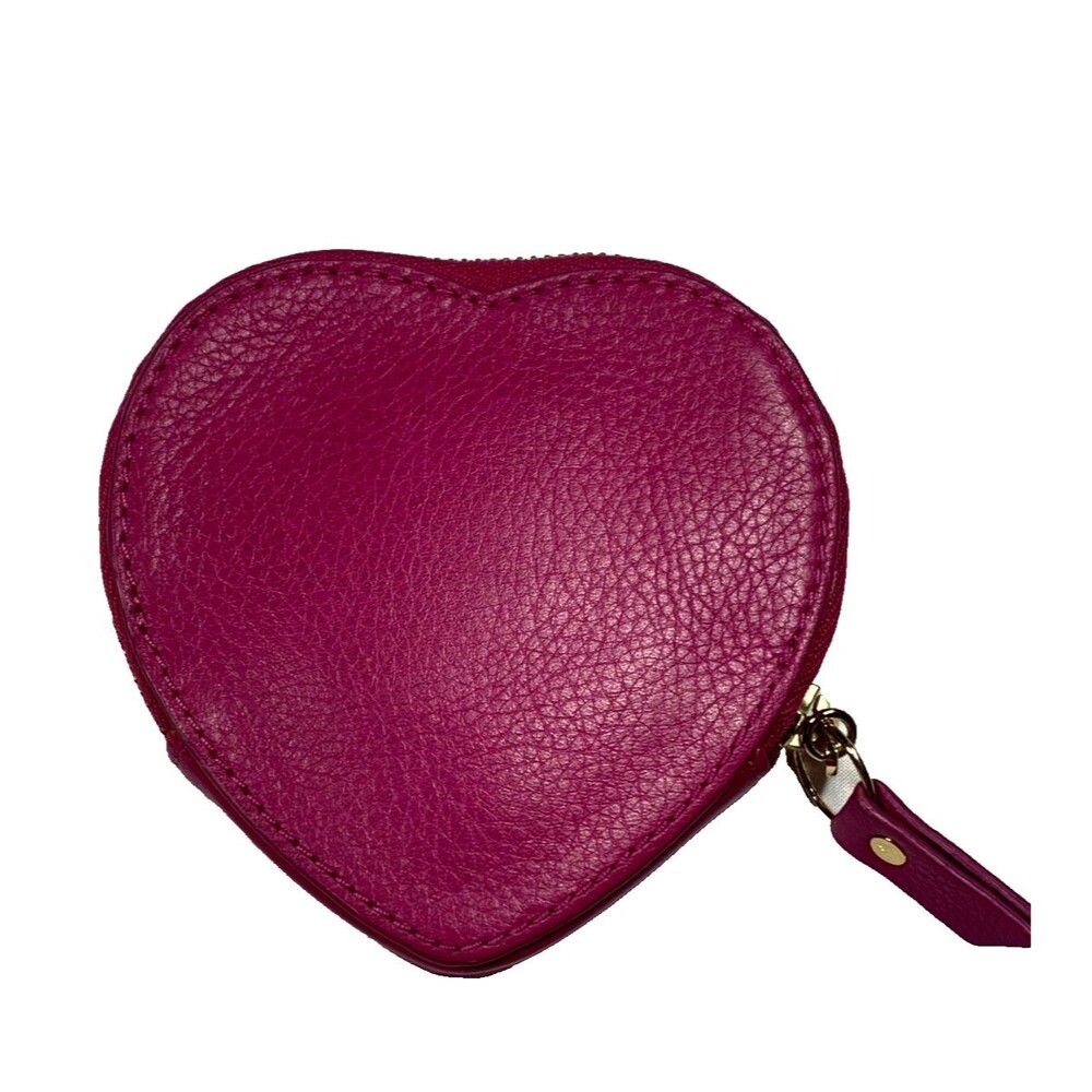 Fossil Heart Coin Purse Pink Pebble Leather Sweetheart Valentine Y2K - Picture 3 of 8